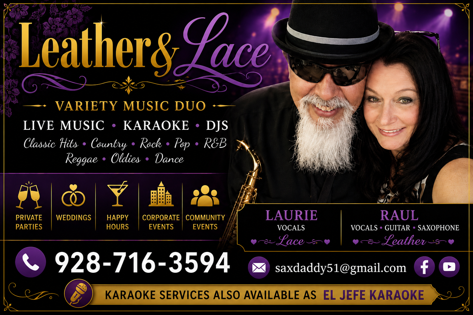 Leather & Lace — Las Vegas variety music duo featuring Laurie and Raul, live music, karaoke and DJs